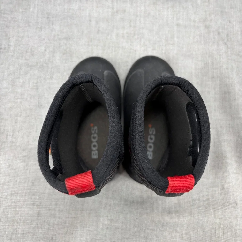 Bogs Kids Neo-Classic Rain Boots Geo Black Red Waterproof Winter Boots Size 7
